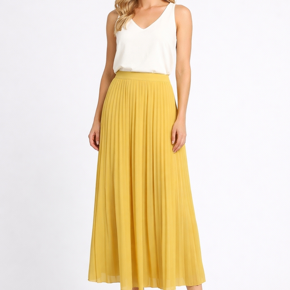 Ted Baker Yellow Pleated Fully Lined Fitted Maxi Skirt Ted Baker 5/US 12